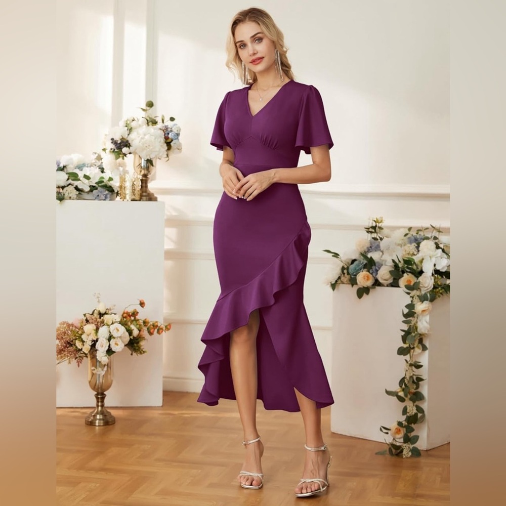 GRACE KARIN Ruffle Mermaid Short Sleeve V-Neck Cocktail Dress  Evening Party
